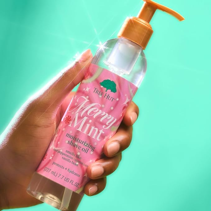 Tree Hut Merry Mint Moisturizing Shave Oil, Hydrating Gel-to-Oil Formula for a Smooth Shave, Made with Shea Butter, Holiday Gift & Stocking Stuffer, 7.7 fl oz