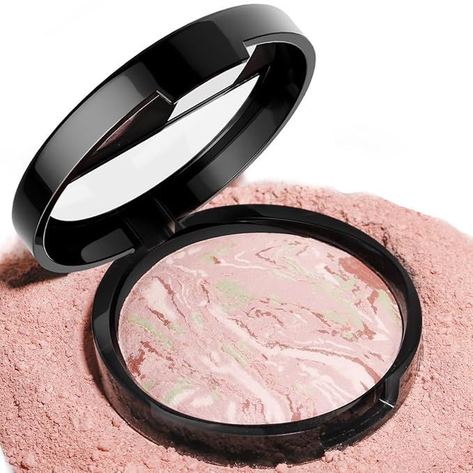 YOUNG VISION Pressed Powder Foundation Makeup, Baked Color Blush & Color Correcting Powder, Buildable Light to Medium Makeup Converage for Face and Cheeks, Matte Finished (Ethereal Rose)