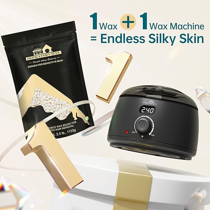 Lifestance 2.5lb Wax Beads Kit, Cream Hard Wax Beans For Hair Removal Eyebrow Face Underarm, Waxing for Brazilian Bikini Coarse Hair Women Men Large Pearl Beads Refill for Wax Pots