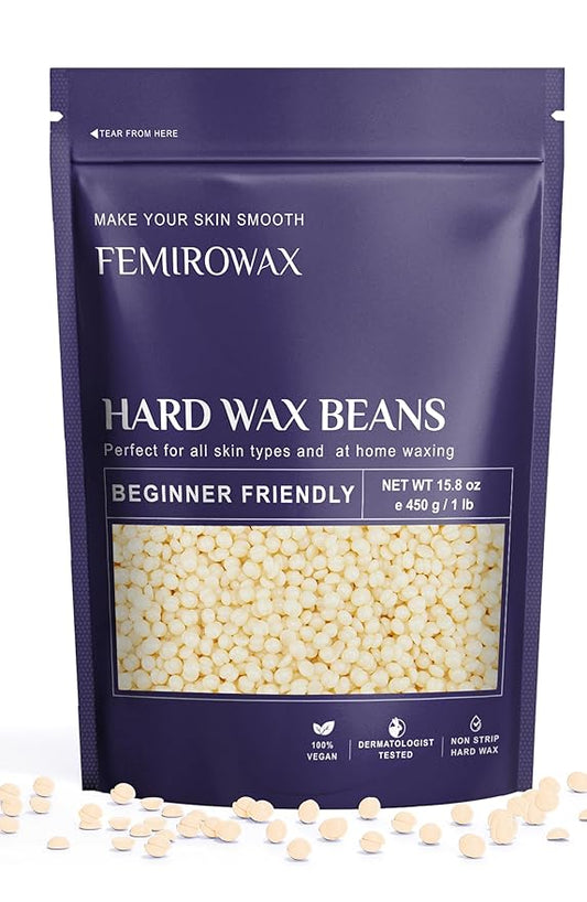 Wax Beads, 1lb Hard Wax Beans for Hair Removal Sensitive Skin with Coconut Formula Waxing Beads for Full Body Brazilian Bikini Face Eyebrow at Home Wax Refill for Women Men