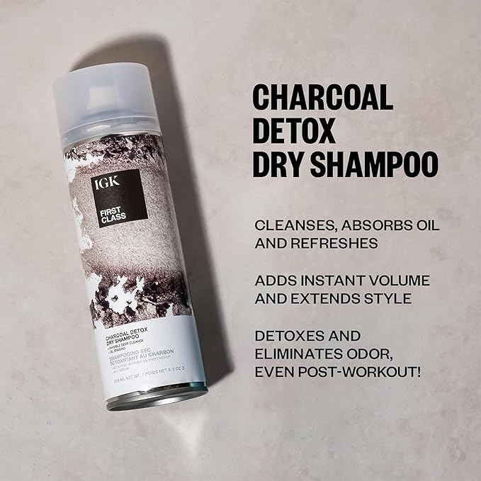IGK First Class Charcoal Detox Dry Shampoo | Deep Cleansing, Oil & Odor Absorbing | Adds Volume & Texture | For All Hair Types | 6.3 oz (Pack of 2)