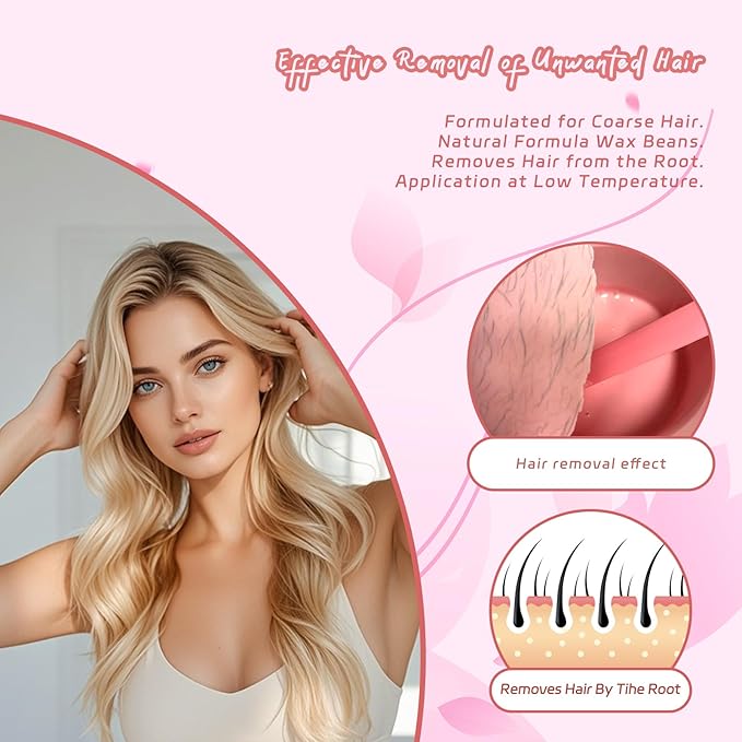 Wax Beads, Hard Wax Beads for Hair Removal, 2.5lb Waxing Beads with Rose Formula for Sensitive Skin Women Men, Brazilian Bikini, Face, Arms, Chest, Back, Legs, Eyebrows