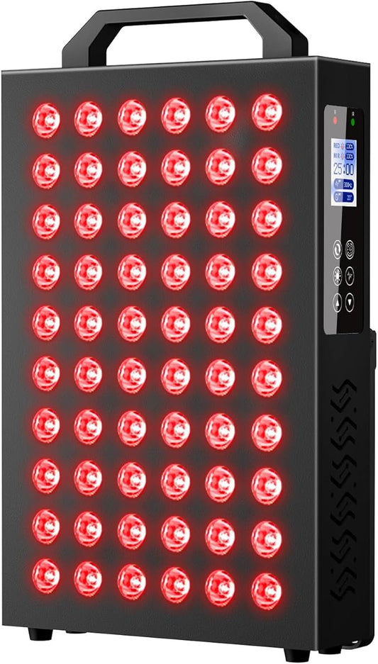 Red Light Therapy,Dual Chip Clinical Grade LED Device with LCD Display Timer Near-Infrared Light 630nm 660nm 810nm 830nm 850nm,Ideal for Face,Body,Pain Relief,Skin Health (Black, 60)
