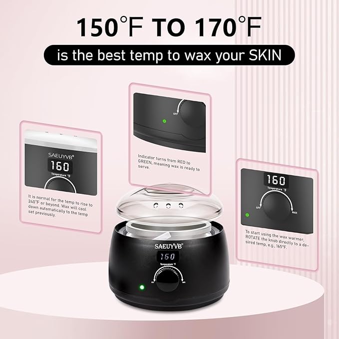 SAEUYVB Professional Digital Wax Warmer with Lid and 16oz Pot for Hair Removal (Black)
