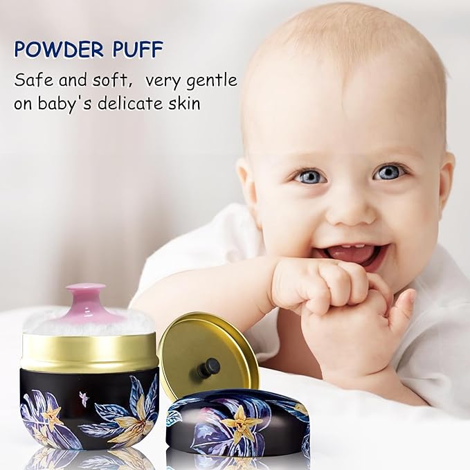 Body Powder Puff and Container for Dusting Powder, Women Powder Puff and Powder Case for Bath and Travel (Procumbens Flowers)