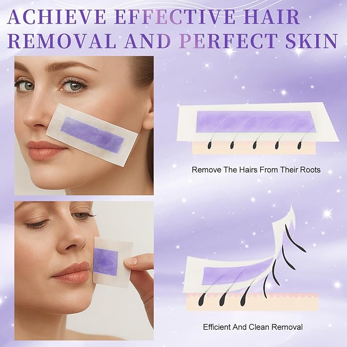 Facial Wax Strips for Hair Removal: Fast Working and Gentle for Face, Eyebrow, Upper Lip, Chin - Waxing Strips Kit for Women - At Home Waxing Kit with 40 Face Wax Strips + 4 Calming Oil Wipes