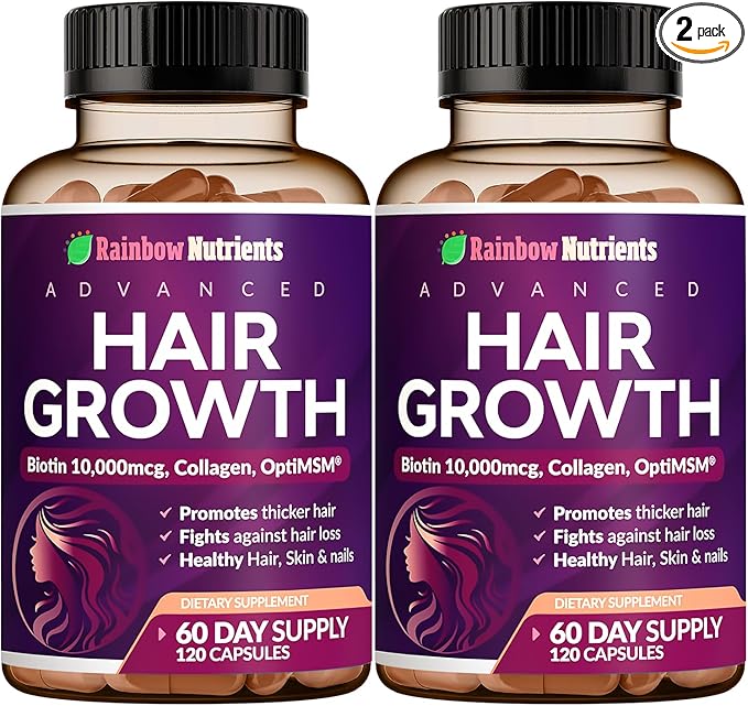 (2 Pack) Hair Growth Vitamins for Women | Biotin 10,000mcg, Collagen, Patented OptiMSM®, goMCT®, Saw Palmetto | Naturally Regrow Stronger & Healthier Hair, Skin and Nails | May Stop Hair Loss