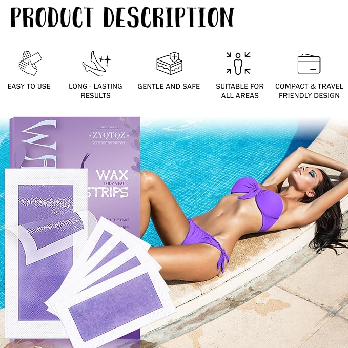 Wax Strips for Hair Removal - 60 Count (40 Body + 20 Face Strips) with 10 Soothing Oil Wipes, At-Home Waxing Kit for Women & Men - Legs, Bikini, Underarms, Face (60 PCS, Lavender)