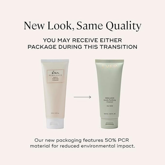 EVER Rebalance Gentle Purifying Cleanser – Purifying Gel Cleanser with Salicylic Acid & Willow Bark for Oily Skin, Deep Pore Cleanse & Blemish Control, Clean-Formulated - 3.5 fl oz