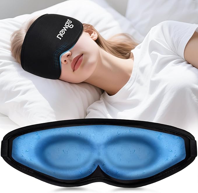 NEWGO Cooling Gel Eye Mask 3D Soft Cold Eye Mask, Eye Ice Pack with Zero Eye Pressure Hot Cold Therapy Blackout Sleep Mask for Puffiness, Dark Circles, Dry Eyes, Headaches and Stress Relief