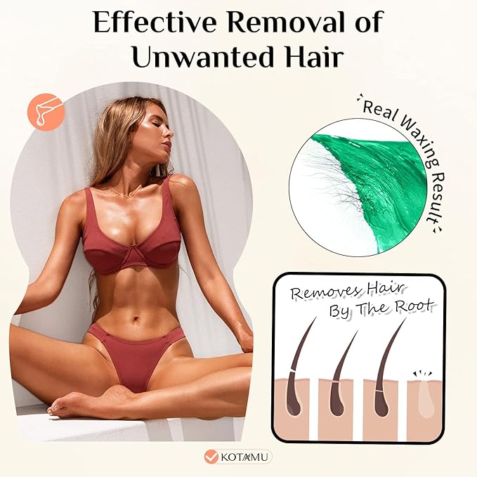 KOTAMU Wax Beads 1lb Aloe Vera Hard Waxing Beans for Hair Removal, Sensitive Skin Waxing Pearls for Women & Men Thick & Stubborn Hair, Hardwax Refill for Arms Legs Face Brazilian Bikini Home Waxing