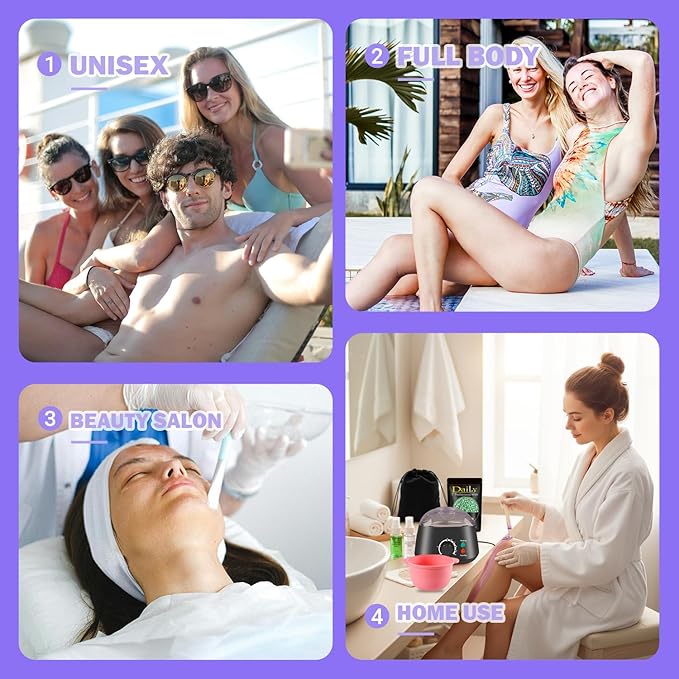 Wax Warmer Kit for Hair Removal - Hard Wax Kit for Sensitive Skin with Silicone Liner, 4 Bags Wax Beans - For Women Men, Face, Bikini, Brazilian, Body, Legs, Home Salon. (BLACK)