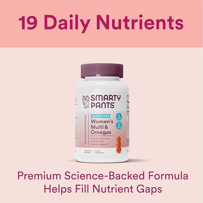 SmartyPants Women's Multivitamin Gummies, Sugar Free: Biotin, Methylfolate, Omega 3 (ALA), Vitamin D3, C, Vitamin B12, B6, A, K & Zinc, Inositol, Gluten Free, 60 Count (20 Day Supply)