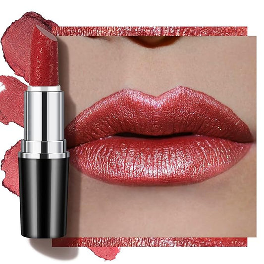 Glitter Red Lipstick,High Impact Lipcolor,Lightweight Hydrating Formula Smooth and Non-Sticky,Metallic Peach Lipstick For Women,Full-Coverage Lip Color (12 CHERRY BOMB, 4g)