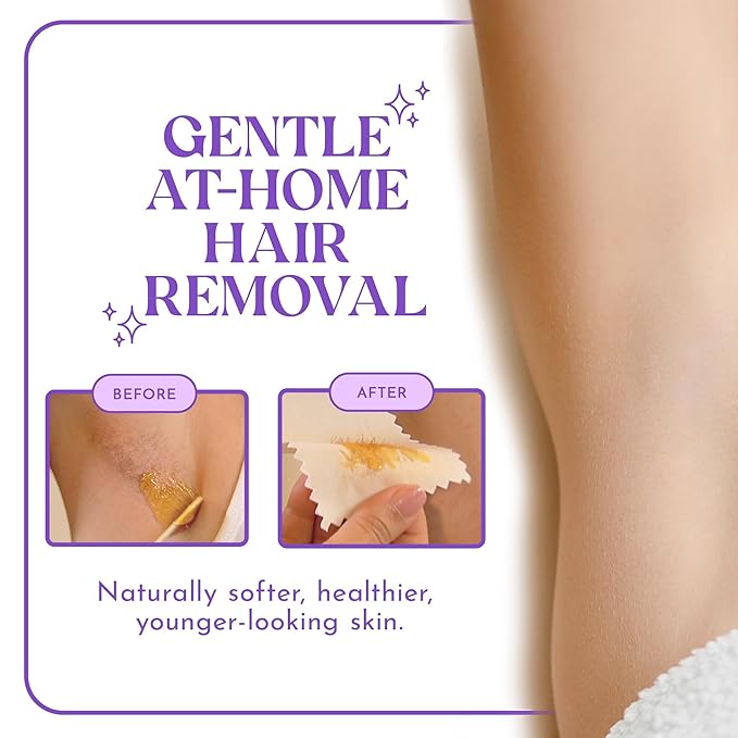 MOOM - Glaze Waxing Kit with Lavender, 6 oz Jar Sugar Wax Kit with 18 Reusable Fabric Strips, Alternative to Wax Strips & Laser Hair Removal for Women/Men, For Whole Body, Bikini & Face