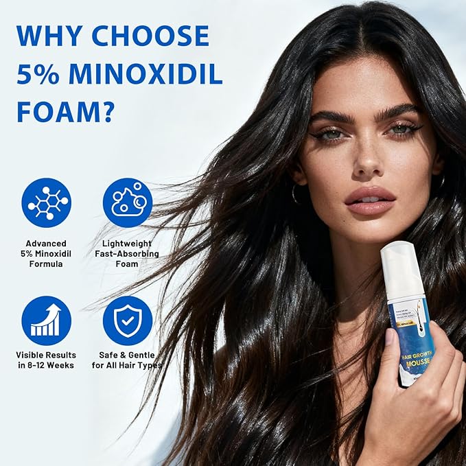 5% Minoxidil Hair Growth Foam for Men & Women – 2 Pack (60ml Each) | Extra Strength Hair Regrowth Treatment with Biotin | Supports Thicker, Fuller-Looking Hair