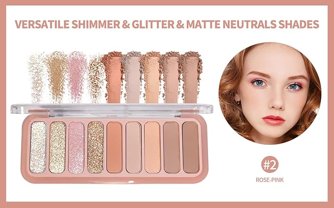 Mini Eyeshadow Palette，9 Colors Neutral Nude Matte Shimmer Glitter Eye Shadow Pallet High Pigmented Ultra-Blendable Naturing-Looking Waterproof Long Lasting Makeup Palette