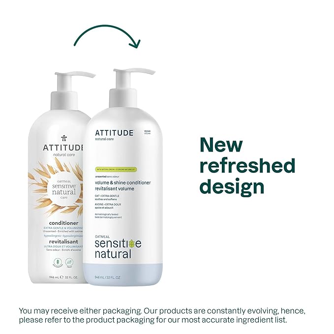 ATTITUDE Hair Conditioner for Sensitive Dry Scalp, Soothing Oat, Naturally Derived Ingredients, Dermatologically Tested, Vegan Detangler, Extra Gentle, 32 Fl Oz (Pack of 6)