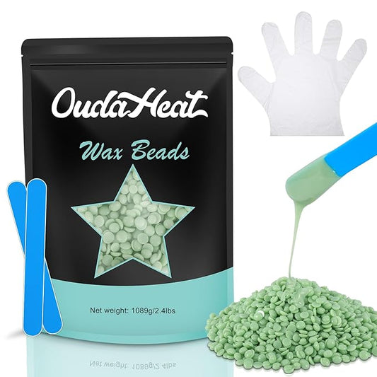 Wax Beads, 2.4lb Wax Beans for Hair Removal Sensitive Skin, Brazilian Coarse Waxing for Face, Bikini, Eyebrow, Back, Chest, Legs, Armpit, Waxing Beads for Women Men, 5 Silicone Stick, Tea Tree