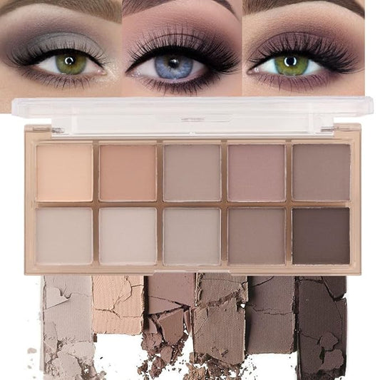 evpct 10 Colors Matte Nude Eye Shadow Palette Makeup for Older Women, Nude Brown Pink Cocoa Taupe Mauve Neutral Matte Cream Smokey Mini Eyeshadow Palette for Blue Green Eyes, Contour Makeup Palettes 4