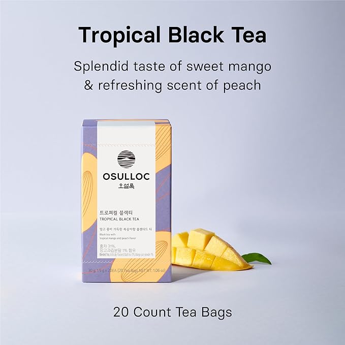 OSULLOC Peach Black Tea (Tropical Mango & Peach Flavor), Fruit tea Blend, Premium Teabags from Jeju Island, 20 count