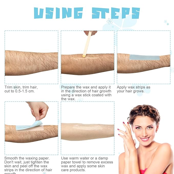 Blulu 400 Wax Strips Non Woven for All Skin Types Facial and Body Hair Removal Wax Paper Strips Epilating for Leg, Chest, Back, Intimate Area And Face 10 x 3.8 cm(Blue)
