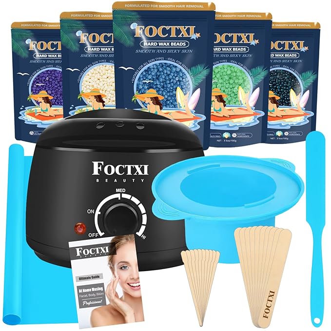 Premium Waxing Kit for Women, Wax Warmer Hair Removal at Home with Beads & Silicone Pot, Hard Wax Warmer for Face, Legs, and Body, Machine, 5 Pack Beads, Accessories, Black