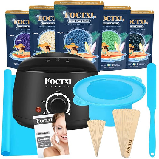Premium Waxing Kit for Women, Wax Warmer Hair Removal at Home with Beads & Silicone Pot, Hard Wax Warmer for Face, Legs, and Body, Machine, 5 Pack Beads, Accessories, Black