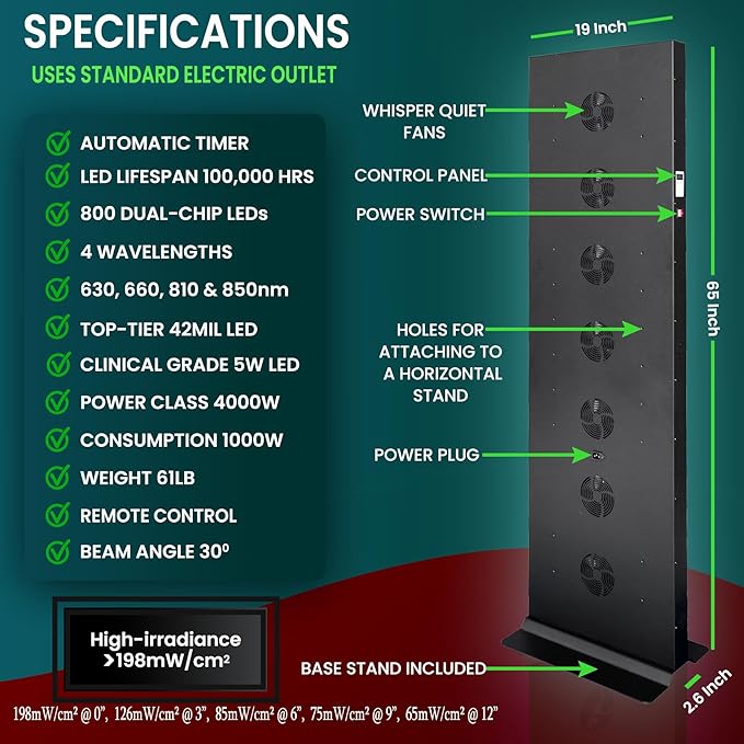 Red Light Therapy Device for Full Body, 630nm, 660nm, 810nm & 850nm, Near Infrared Dual-Chip Clinical Grade LED Panel for Smooth Skin, Weight & Pain Management and Overall Wellness (4000-Watt 800-LED)