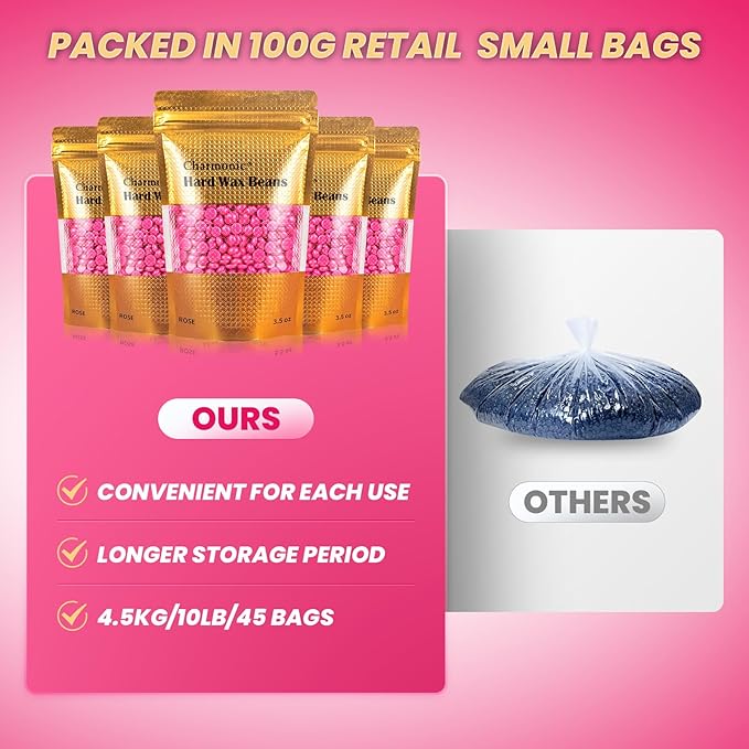 Charmonic Hard Wax Beads, 10 LB Wax Beans, Bulk Hair Waxing Beads for Face, Eyebrow, Brazilian, Legs, Body and Bikini Hair Removal, Depilatory Wax Bead, at Home Waxing Kit for Women & Men (Rose)