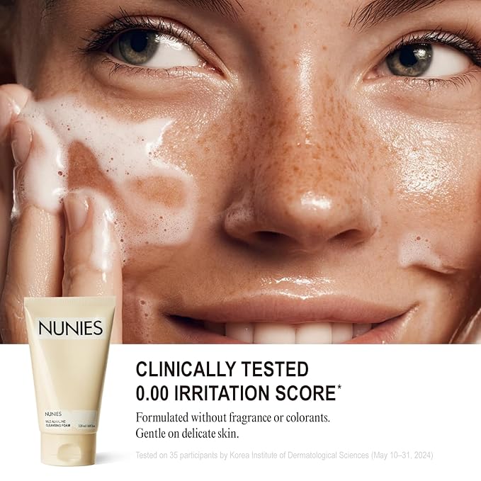 NUNIES Mild Alkaline Cleansing Foam – Daily Korean Face Wash for Sensitive Skin | Cream-to-Foam Lather | Deep Cleanser with Hyaluronic Acid & Ceramide | Fragrance-Free | 4.05 fl.oz. (120ml)