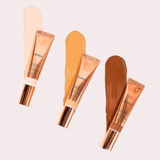 YENSA Skin on Skin BC Foundation Makeup - CC, BB Cream & Full Coverage Foundation-In-One - Buildable, Radiant Finish with SPF 40, Hyaluronic Acid, Peptides & 8 SuperBlacks - Light Medium (1 oz)