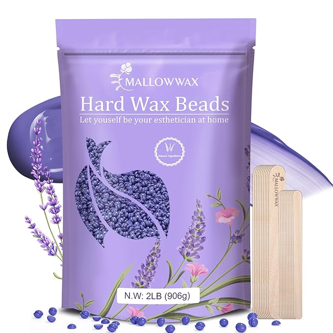 Lavender - Wax Beads for Hair Removal - Natural & Hypoallergenic Formula - Stripless Refillable 2LB - Ideal for At-Home Use and Sensitive Areas