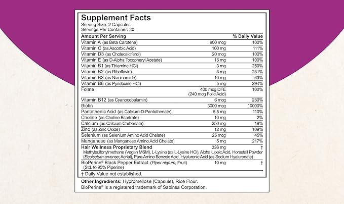 NuBest Hair Xtra - Hair Growth Vitamin for Faster Hair Growth | Natural Hair Thickening with Biotin, Zinc, MSM, B Vitamins, Choline - Hair Supplement, Hair Regrowth | 2 Months Supply