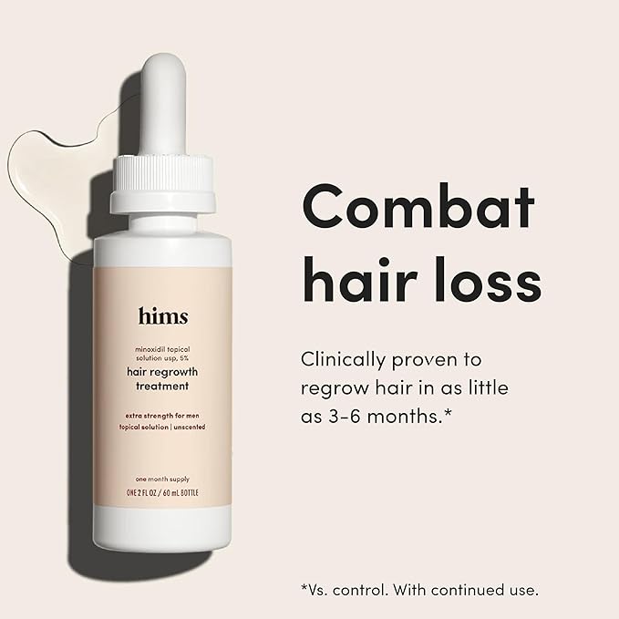 hims Hair Regrowth Treatment - Topical Minoxidil 5% Solution for Men - Extra Strength - Supports Thicker, Fuller Hair - Non-Greasy - Unscented, 2 Pack