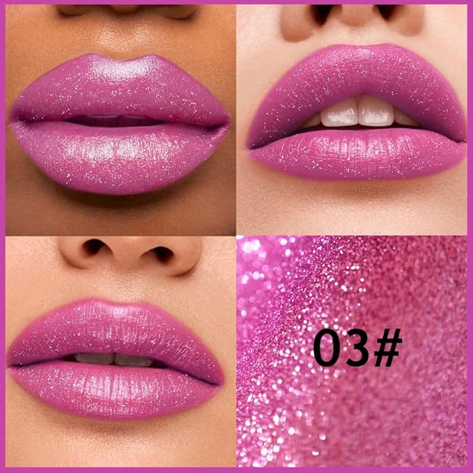 Lavender Purple Metallic Lipstick for Women,Lightweight Comfortable Non-Drying Shimmer Frosted Lipstick,Glitter Lip Gloss Stain Long Lasting Waterproof Smudge Proof 24 Hour Full Coverage Lip Makeup