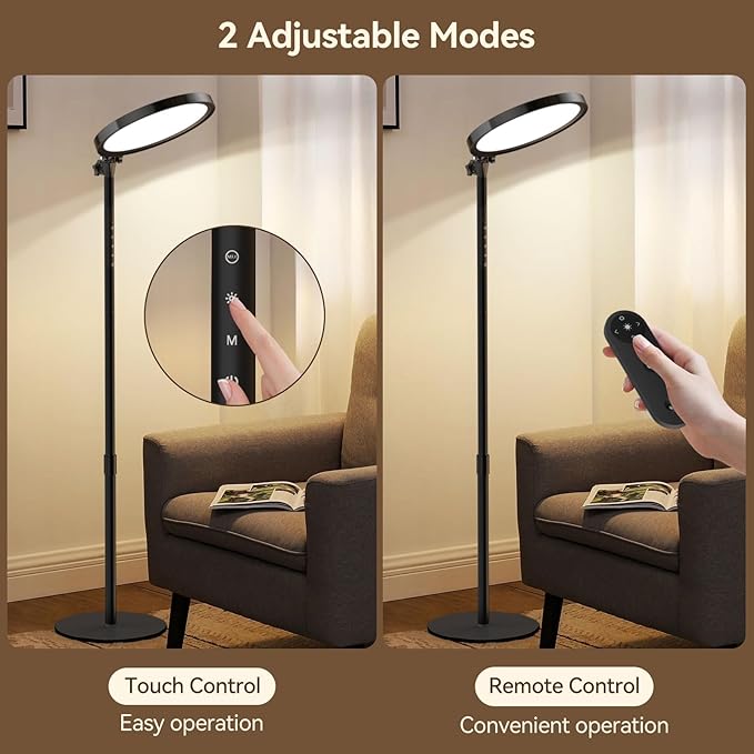 Light Therapy Lamp,12000 Lux UV-Free Sun Lamp Full Spectrum Sunlight Lamp with 12" Panel/71 High/4 Color Temperature/5 Brightness/Remote Control, 2 in 1 Retractable Floor Light Therapy Lamp