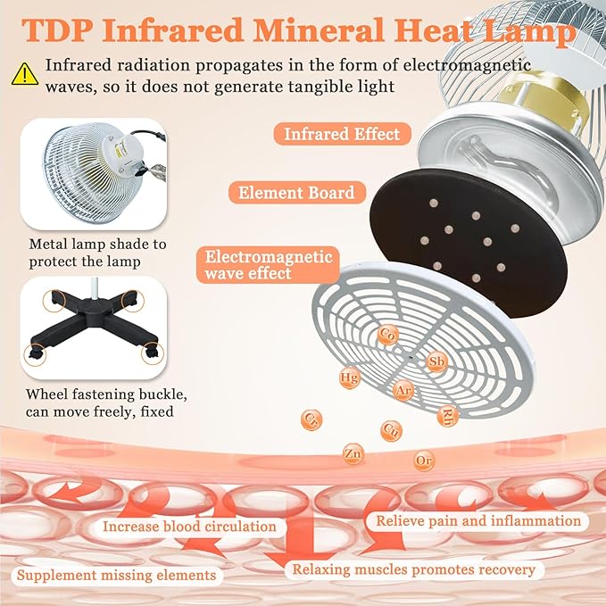 Infrared Lamp-Tdp Far Infrared Mineral Heat Lamp Light Therapy for Body and Facial Pain Back Muscle Aches Arthritis Joint Relief Adjustable Standing Heat Lamp Device(110v 250w)