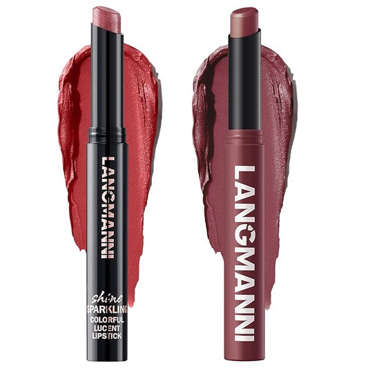 Jolilab 2Pcs Glitter Lip Kit - Velvet Matte & Nude Matte Lipstick + Glitter Lip Gloss/Glitter Lipstick High Pigmented Long-Lasting Waterproof Beauty Cosmetics Gift for Women Girls(#05+12)