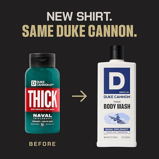 Duke Cannon Supply Co. Thick High Viscosity Body Wash - 3X Thicker, Cleansing Shower and Bath Gel, Mineral-Enriched Body Wash - Citrus Musk + Cedarwood - Mens Body Scrub - Naval Diplomacy (18 oz)
