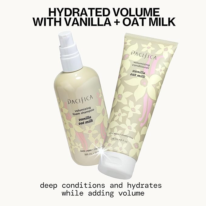 Pacifica Vanilla Oat Milk Volumizing Foam Shampoo – Weightless Foaming Shampoo for Fine or Flat Hair, Adds Volume & Body, Hydrating Oat Milk, Sulfate-Free, Vegan