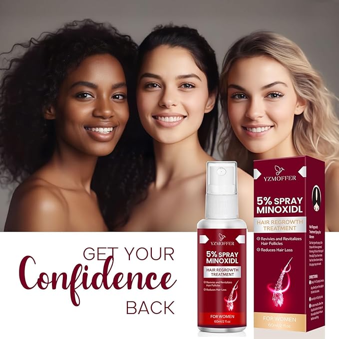 5% Minoxidil Spray for Women Hair Growth: Hair Regrowth Treatment for Thinning Hair and Hair Loss – Topical Hair Growth Serum for Women – 60ML x 2 Pack