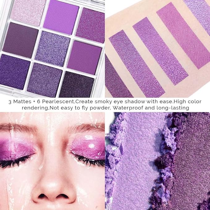 Purple and Pink Glitter Eyeshadow Palette Makeup,Lavender Mauve Light Pink Baked Eye Shadow Palette,Purple Makeup Pallet Long Lasting Waterproof Womens Eyeshadows