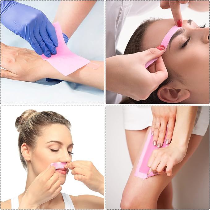 Maitys Wax Strips, 400 Pieces Non Woven Hair Removal Wax Facial and Body Waxing Strips Bikini Wax Strip Paper for Women and Men (Pink)