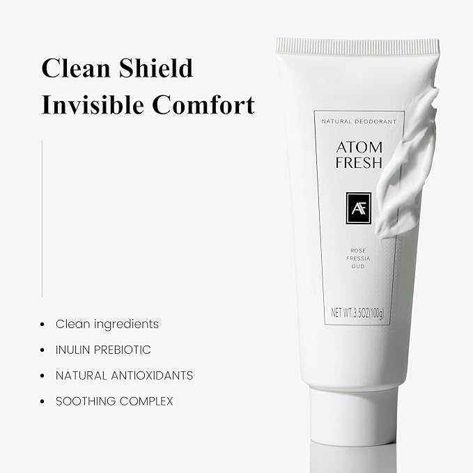 Atom Fresh Natural Whole Body Deodorant Cream – 72H Long-Lasting Odor Control – Aluminum-Free, Baking Soda-Free – With Amino Acids & Probiotics – Fast-Absorbing, No Residue – Ocean Breeze – 3.5 oz