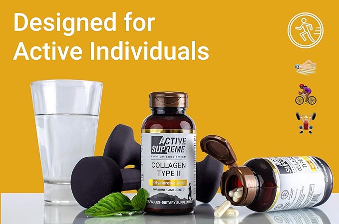 3 Pack Collagen Pills Type 2 for Joint and Cartilage Support - Grass Fed Beef Collagen Hydrolyzed Type 2 Capsules with Vitamin C and Hyaluronic Acid