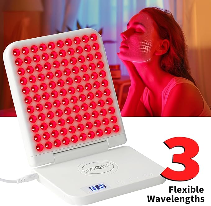 Red Light Therapy, Tri-Chip Powerful 110 LEDs, Portable Folding Infrared Table Lamp for Travel, 660nm & 850nmX2 Deep Tissue for Face & Body, Supports 110-240V with Timer