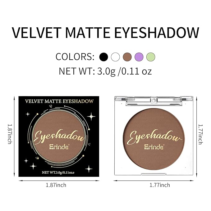 Erinde Single Brown Matte Eyeshadow Palette, Velvet Eye Shadow Compact Powder Natural Makeup, Long-Lasting Eye Makeup, Ultra-Blendable, Pigmented Color, Vegan Formula, 03# COCOA BROWN