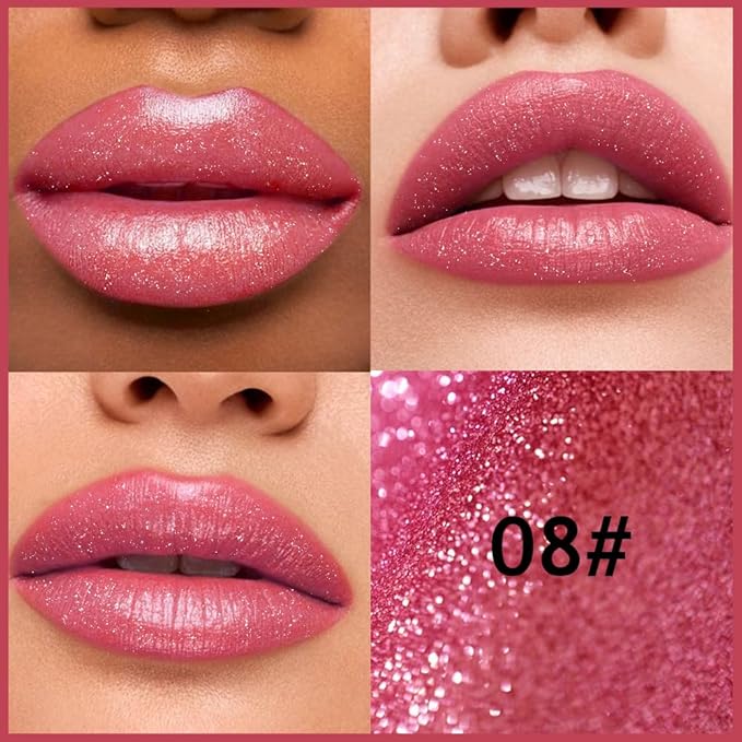 Mauve Rose Metallic Lipstick for Women,Lightweight Comfortable Non-Drying Shimmer Frosted Lipstick,Glitter Lip Gloss Stain Long Lasting Waterproof Smudge Proof 24 Hour Full Coverage Lip Makeup,Vegan