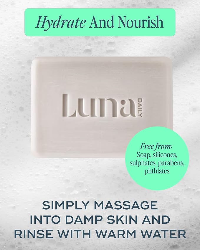 Luna Daily Soap-Free Bar | Natural pH-Balanced Cleanser for Sensitive Skin | Replaces Body Wash and Shaving Cream | Moisturizing Shea Butter & Coconut Oil Formula for Feminine Care,125 g